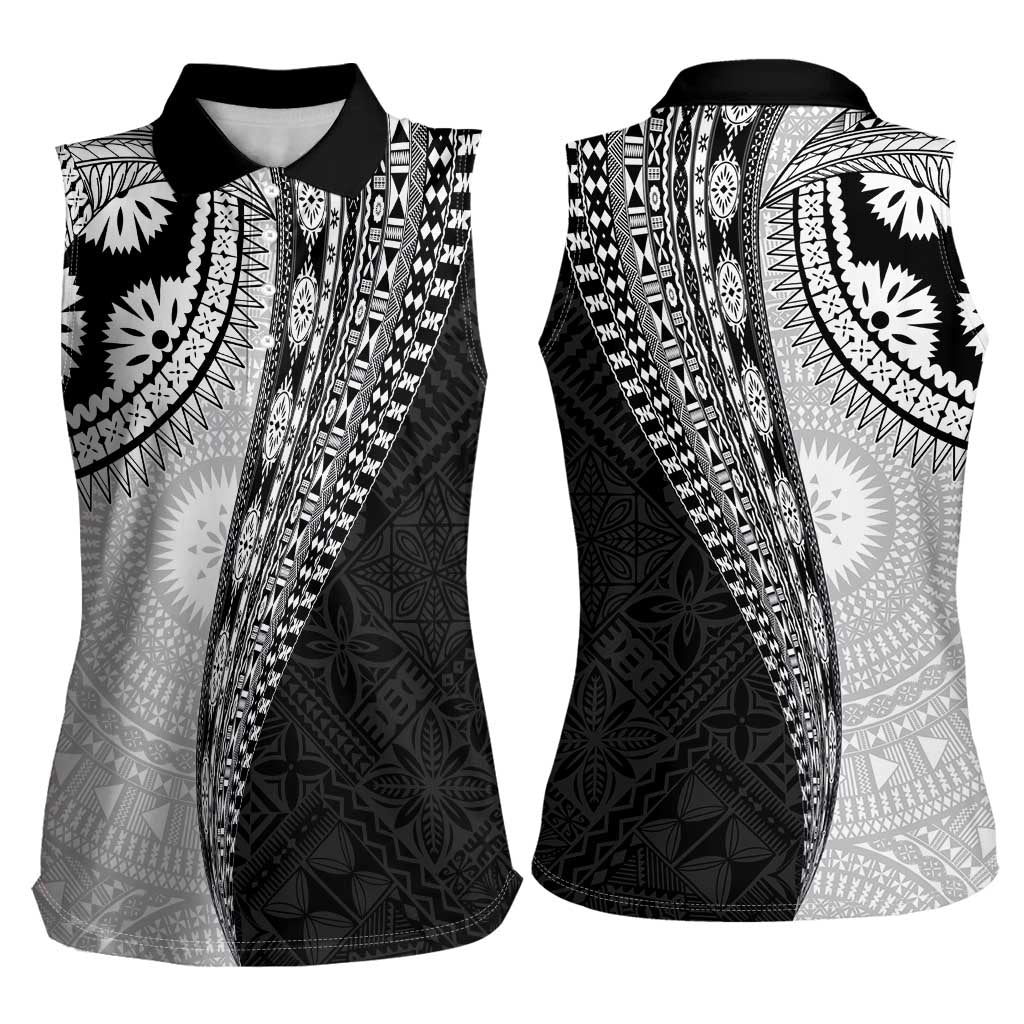 Fijian Masi Tattoos Women Sleeveless Polo Shirt with Tapa Tribal Pattern - Polynesian Pride