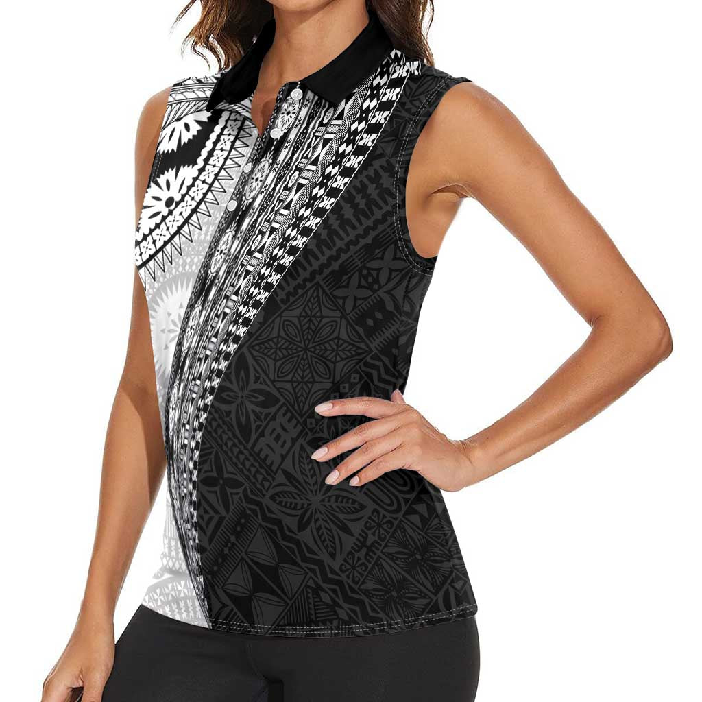 Fijian Masi Tattoos Women Sleeveless Polo Shirt with Tapa Tribal Pattern - Polynesian Pride