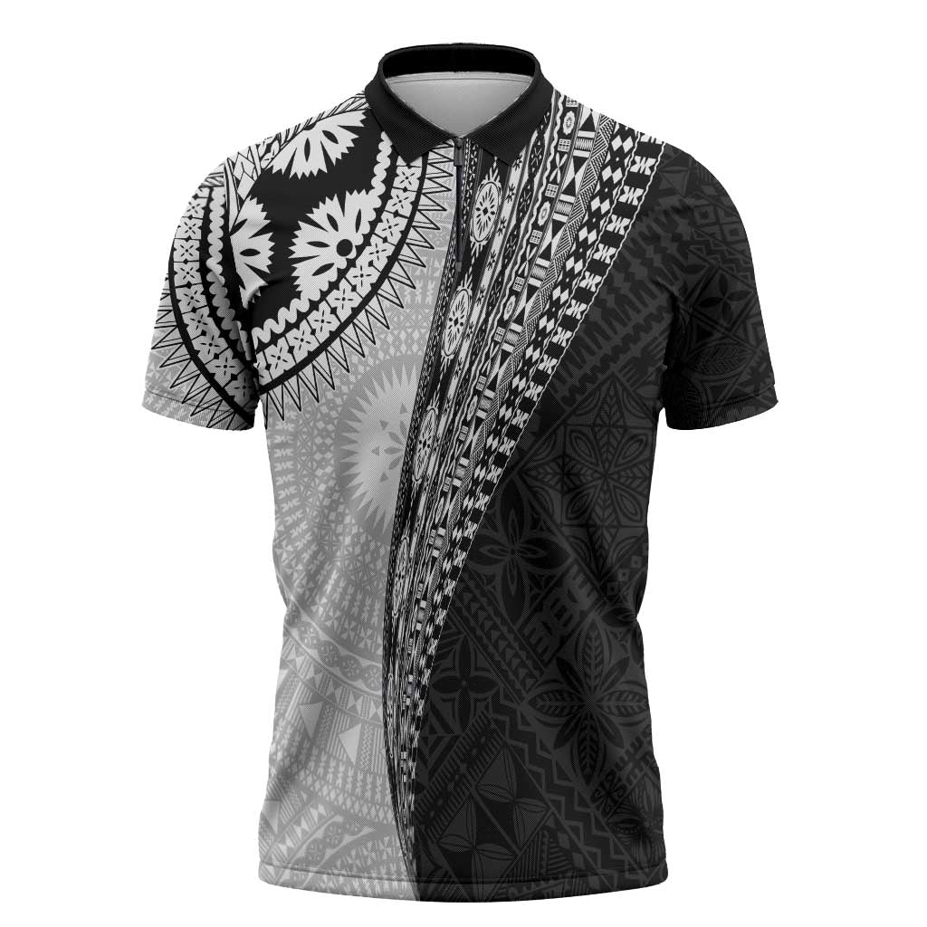 Fijian Masi Tattoos Zipper Polo Shirt with Tapa Tribal Pattern - Polynesian Pride