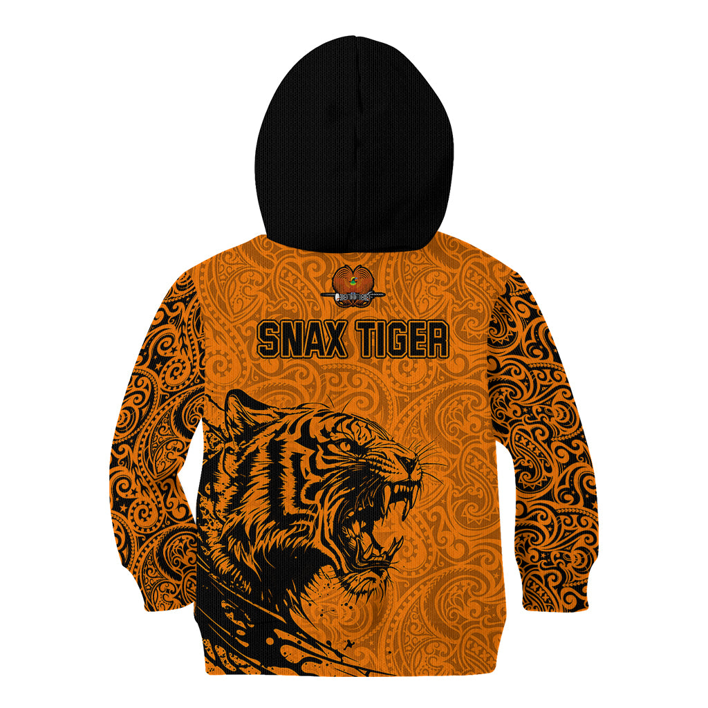 PNG Lae Snax Tigers Rugby Kid Hoodie The Tigers Head and PNG Bird Polynesian Tattoo LT03 - Polynesian Pride