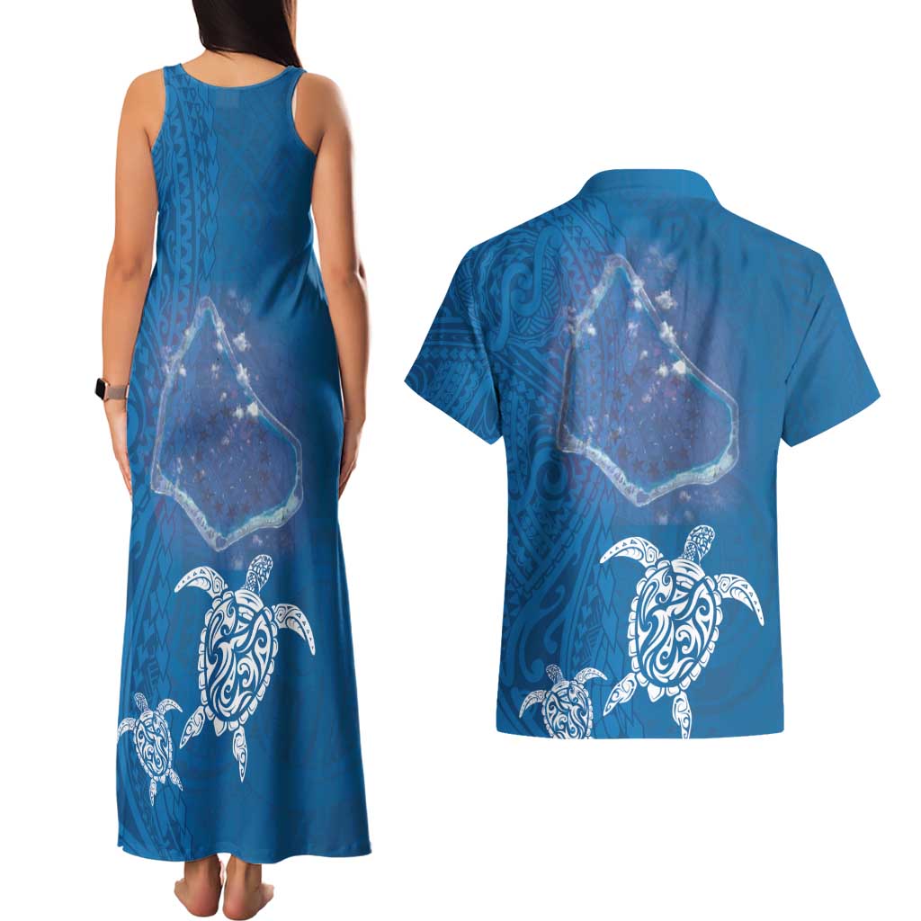 Cook Islands Manihiki Atoll Couples Matching Tank Maxi Dress and Hawaiian Shirt Maori Turtle and Polynesian Pattern