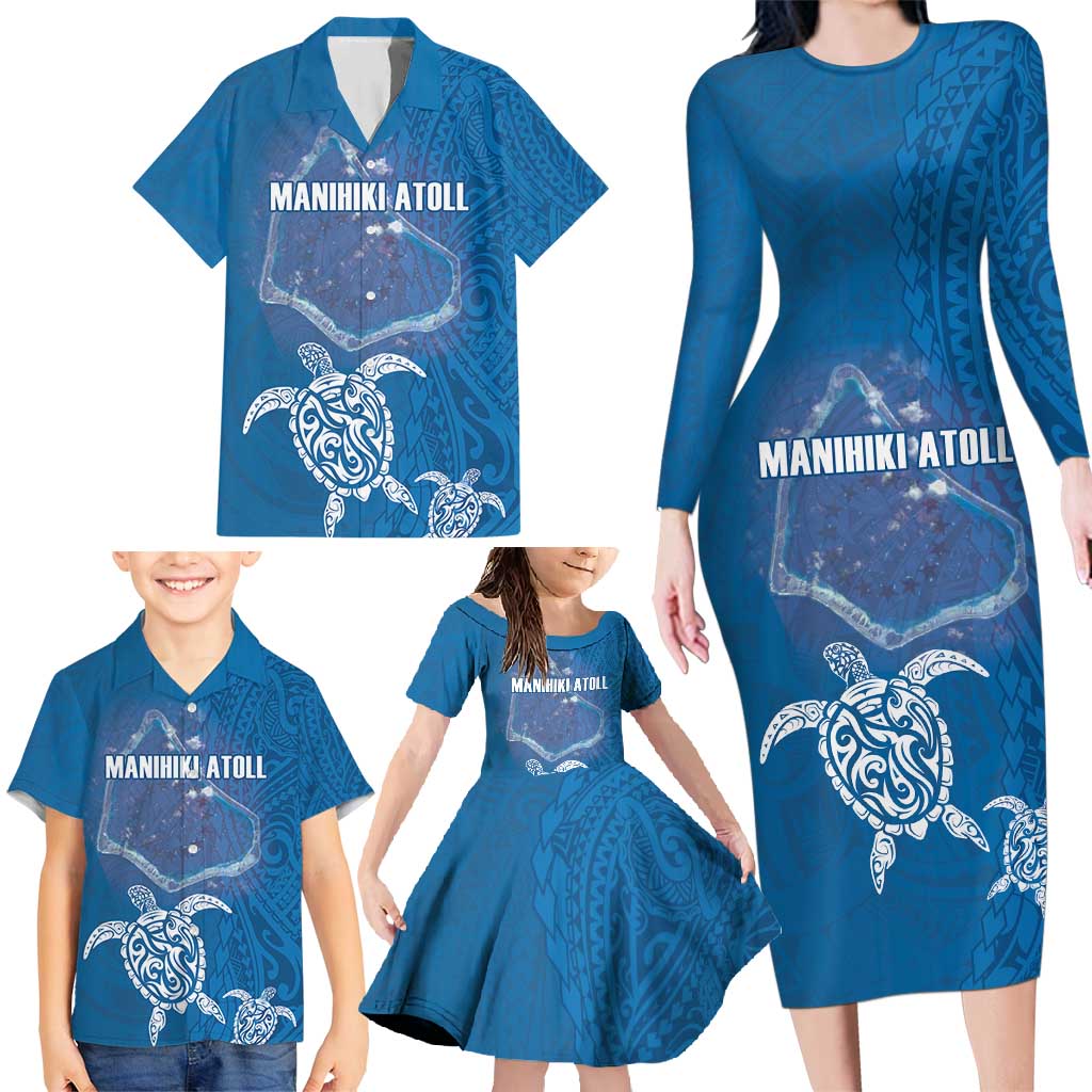 Cook Islands Manihiki Atoll Family Matching Long Sleeve Bodycon Dress and Hawaiian Shirt Maori Turtle and Polynesian Pattern LT03 - Polynesian Pride