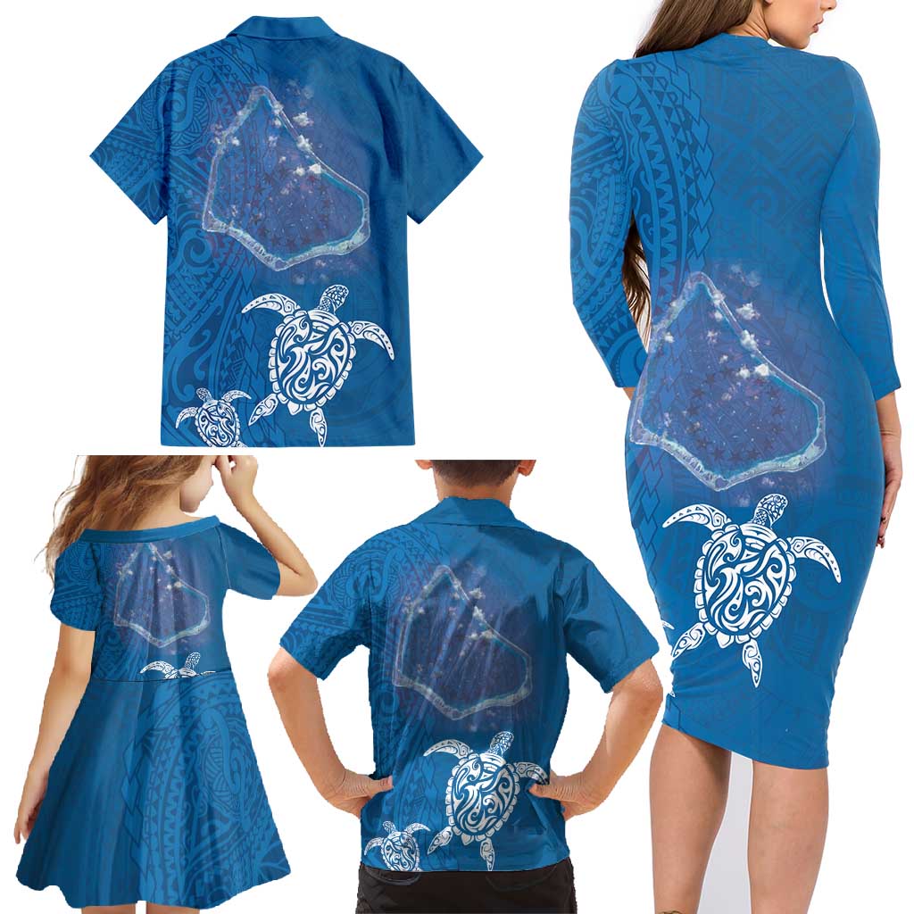 Cook Islands Manihiki Atoll Family Matching Long Sleeve Bodycon Dress and Hawaiian Shirt Maori Turtle and Polynesian Pattern LT03 - Polynesian Pride