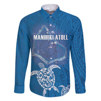 Cook Islands Manihiki Atoll Family Matching Mermaid Dress and Hawaiian Shirt Maori Turtle and Polynesian Pattern LT03 Dad's Shirt - Long Sleeve Blue - Polynesian Pride