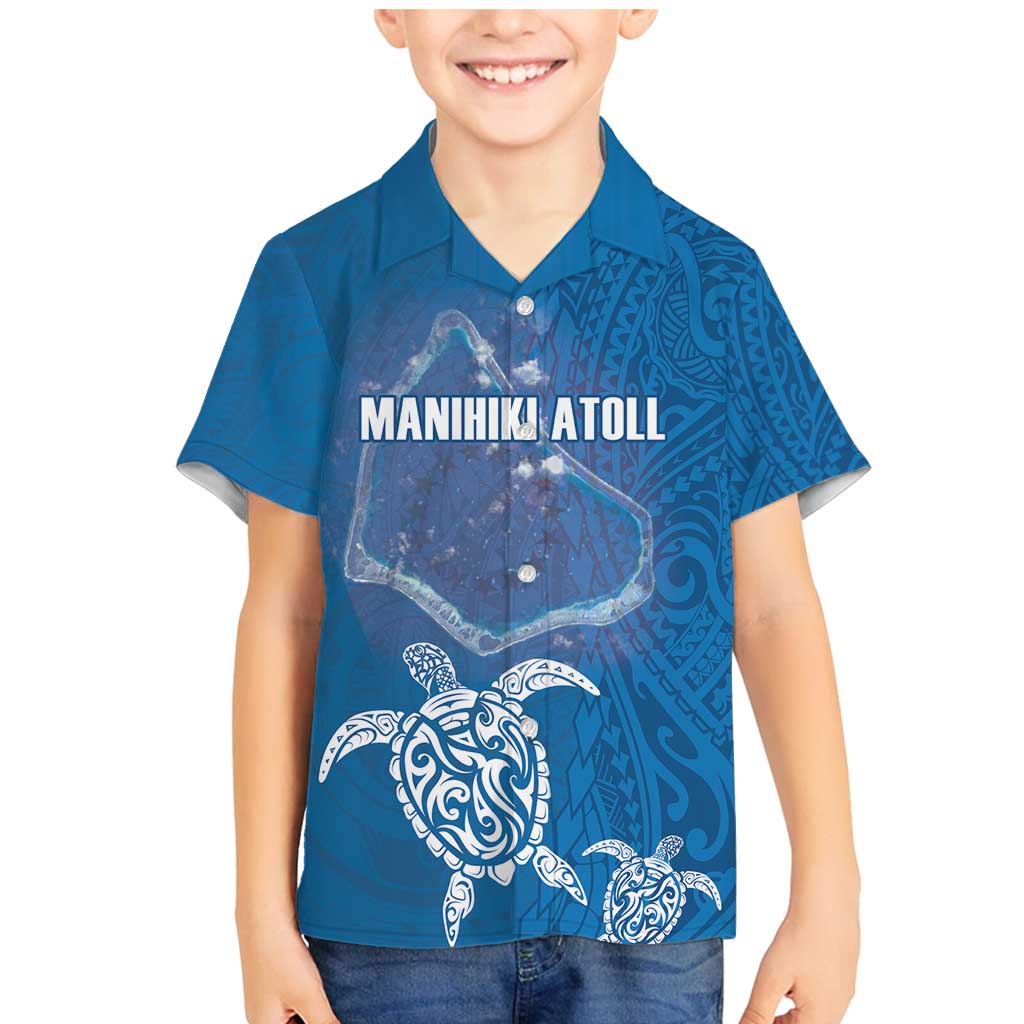 Cook Islands Manihiki Atoll Family Matching Mermaid Dress and Hawaiian Shirt Maori Turtle and Polynesian Pattern LT03 Son's Shirt Blue - Polynesian Pride
