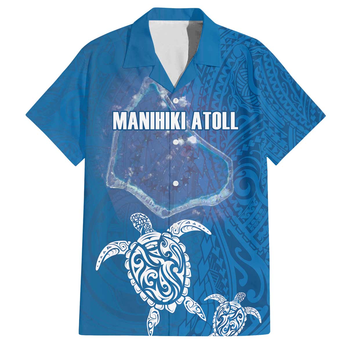 Cook Islands Manihiki Atoll Family Matching Off The Shoulder Long Sleeve Dress and Hawaiian Shirt Maori Turtle and Polynesian Pattern LT03 Dad's Shirt - Short Sleeve Blue - Polynesian Pride