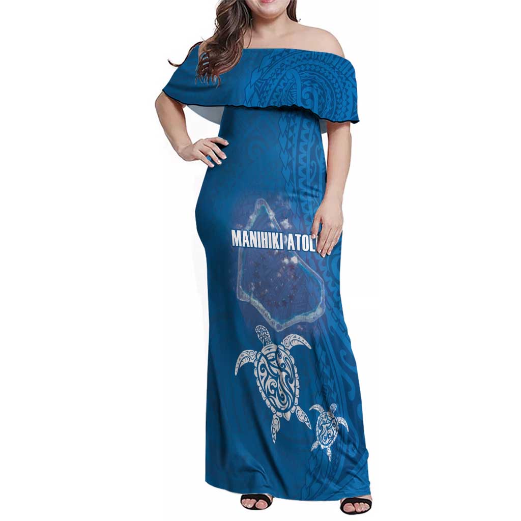 Cook Islands Manihiki Atoll Family Matching Off Shoulder Maxi Dress and Hawaiian Shirt Maori Turtle and Polynesian Pattern