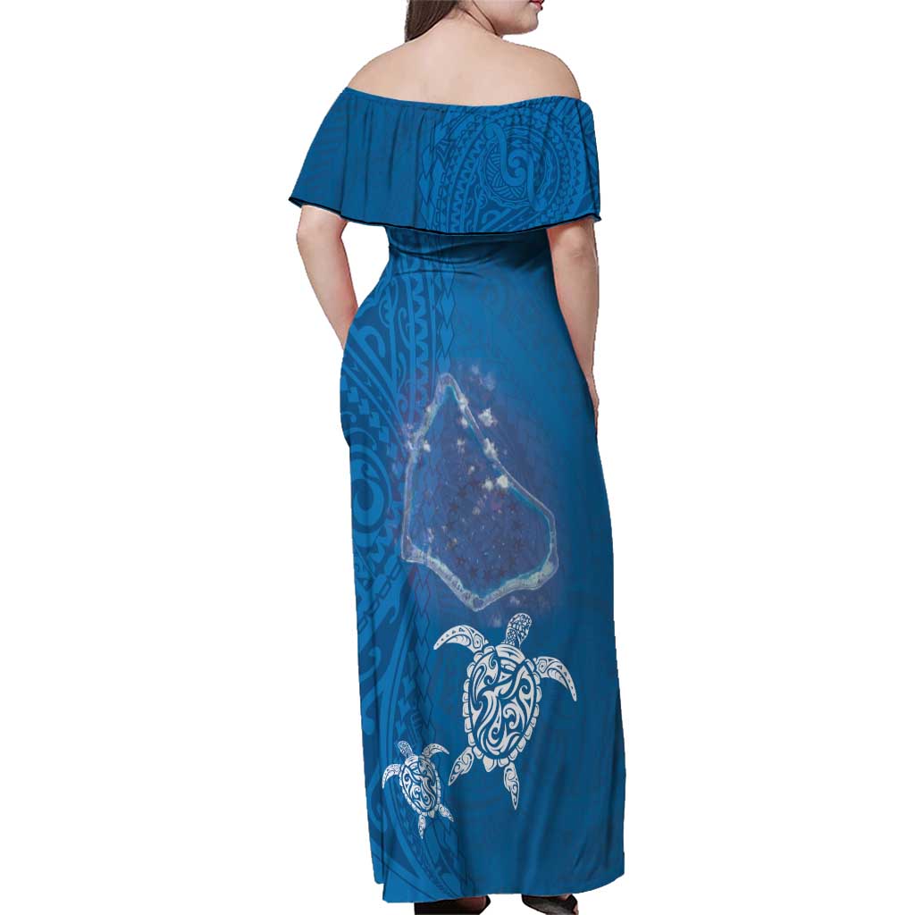 Cook Islands Manihiki Atoll Family Matching Off Shoulder Maxi Dress and Hawaiian Shirt Maori Turtle and Polynesian Pattern