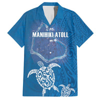Cook Islands Manihiki Atoll Family Matching Short Sleeve Bodycon Dress and Hawaiian Shirt Maori Turtle and Polynesian Pattern LT03 Dad's Shirt - Short Sleeve Blue - Polynesian Pride