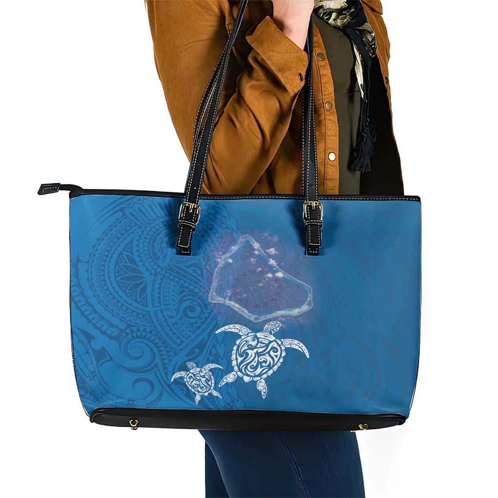 Cook Islands Manihiki Atoll Leather Tote Bag Maori Turtle and Polynesian Pattern