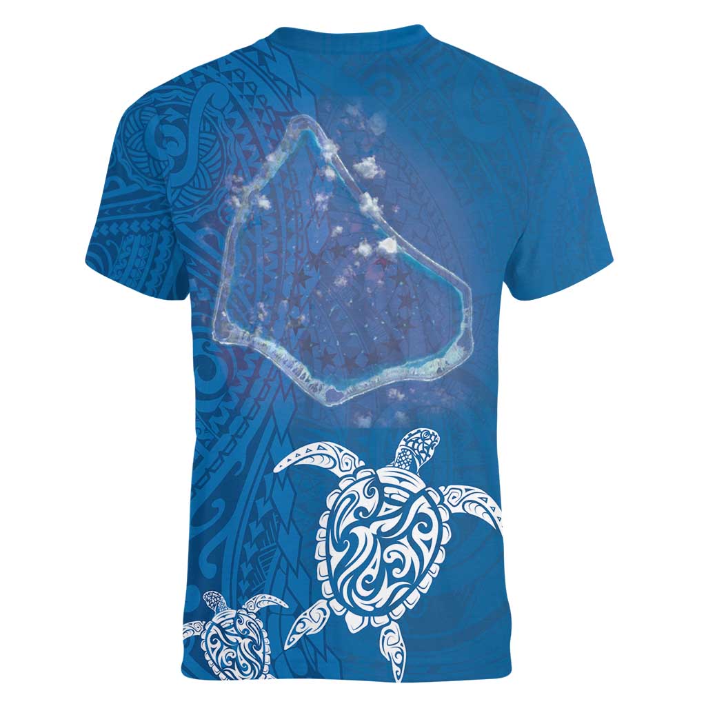 Cook Islands Manihiki Atoll Women V-Neck T-Shirt Maori Turtle and Polynesian Pattern