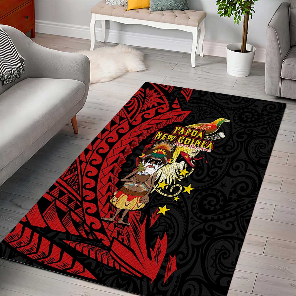 Papua New Guinea Christmas Area Rug Funny Melanesian Santa with Bird-of-paradise Tribal Style LT03 - Polynesian Pride
