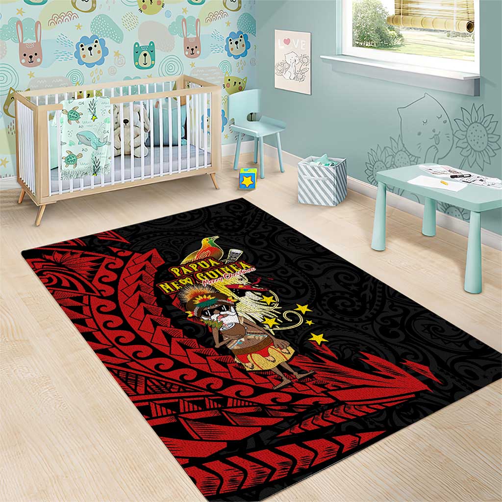 Papua New Guinea Christmas Area Rug Funny Melanesian Santa with Bird-of-paradise Tribal Style LT03 - Polynesian Pride