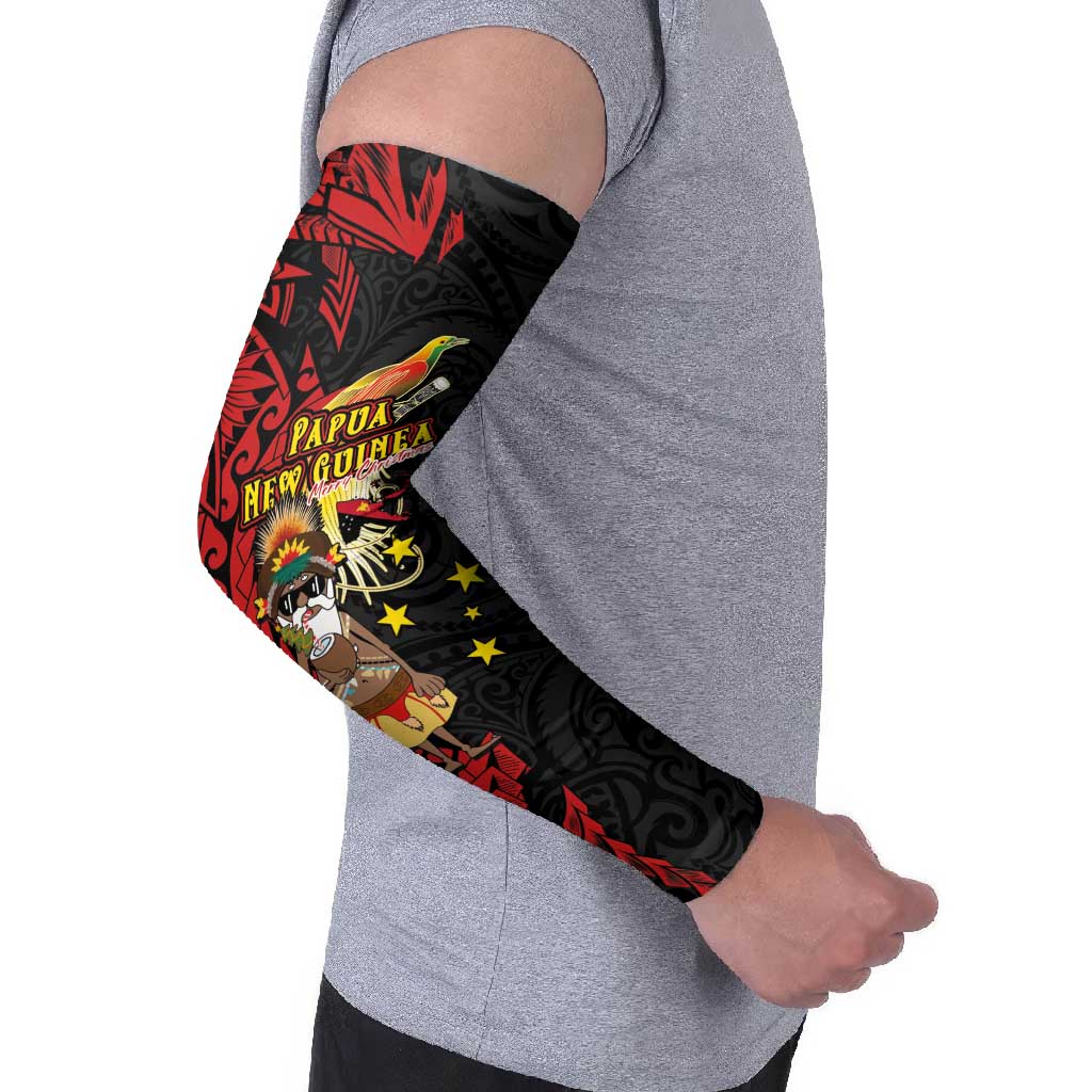 Papua New Guinea Christmas Arm Sleeves Funny Melanesian Santa with Bird-of-paradise Tribal Style LT03 - Polynesian Pride