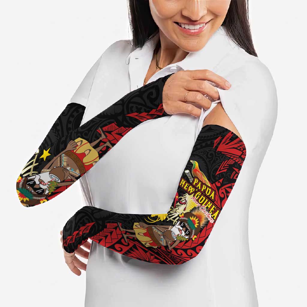 Papua New Guinea Christmas Arm Sleeves Funny Melanesian Santa with Bird-of-paradise Tribal Style LT03 - Polynesian Pride