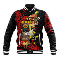 Papua New Guinea Christmas Baseball Jacket Funny Melanesian Santa with Bird-of-paradise Tribal Style LT03 Unisex Black - Polynesian Pride