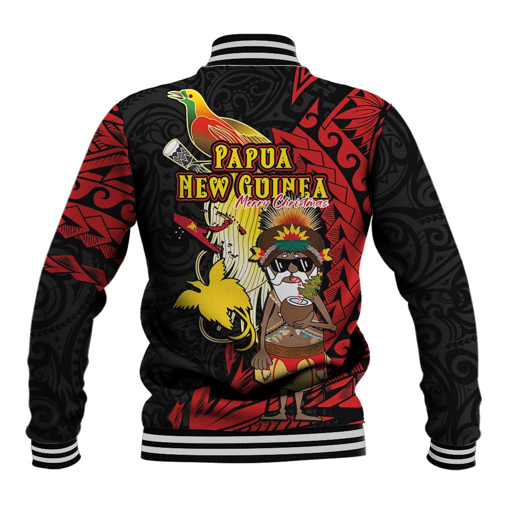 Papua New Guinea Christmas Baseball Jacket Funny Melanesian Santa with Bird-of-paradise Tribal Style LT03 - Polynesian Pride