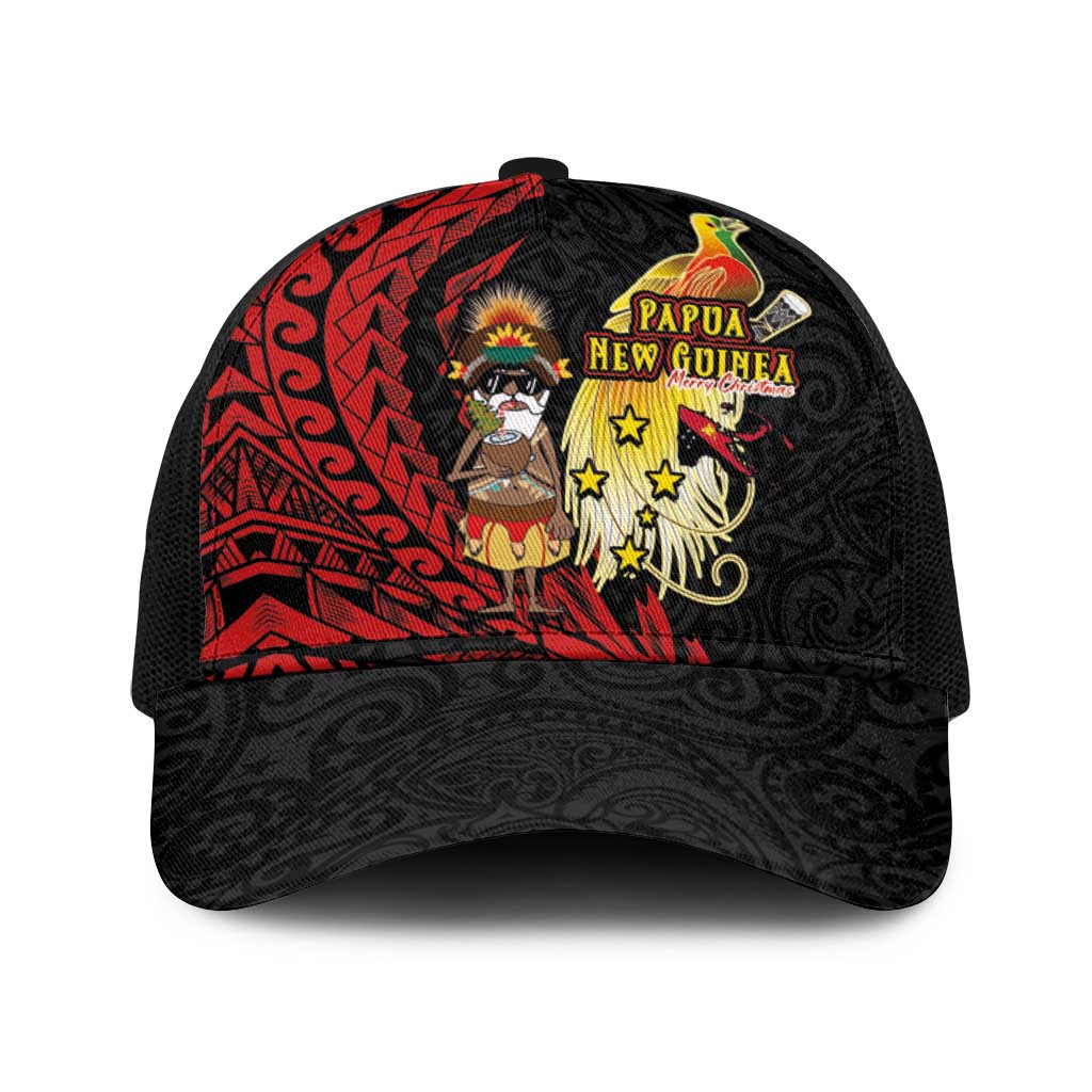 Papua New Guinea Christmas Baseball Net Cap Funny Melanesian Santa with Bird-of-paradise Tribal Style LT03 One Size Black Black - Polynesian Pride