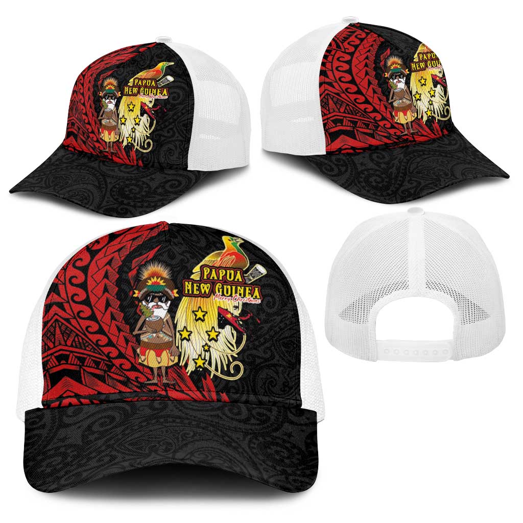 Papua New Guinea Christmas Baseball Net Cap Funny Melanesian Santa with Bird-of-paradise Tribal Style LT03 - Polynesian Pride