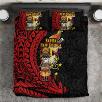 Papua New Guinea Christmas Bedding Set Funny Melanesian Santa with Bird-of-paradise Tribal Style LT03 Black - Polynesian Pride