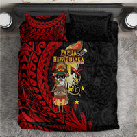 Papua New Guinea Christmas Bedding Set Funny Melanesian Santa with Bird-of-paradise Tribal Style LT03 Black - Polynesian Pride