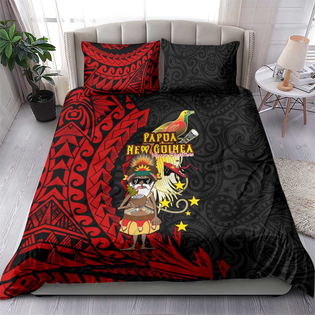 Papua New Guinea Christmas Bedding Set Funny Melanesian Santa with Bird-of-paradise Tribal Style LT03 - Polynesian Pride