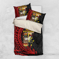 Papua New Guinea Christmas Bedding Set Funny Melanesian Santa with Bird-of-paradise Tribal Style LT03 US Twin 172cm x 218cm Black - Polynesian Pride