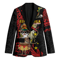 Papua New Guinea Christmas Blazer Funny Melanesian Santa with Bird-of-paradise Tribal Style LT03 Unisex Black - Polynesian Pride