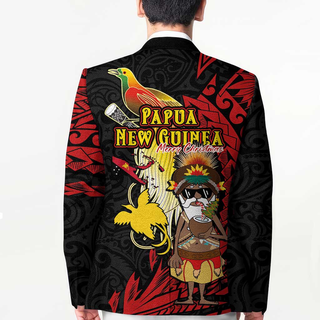 Papua New Guinea Christmas Blazer Funny Melanesian Santa with Bird-of-paradise Tribal Style LT03 - Polynesian Pride
