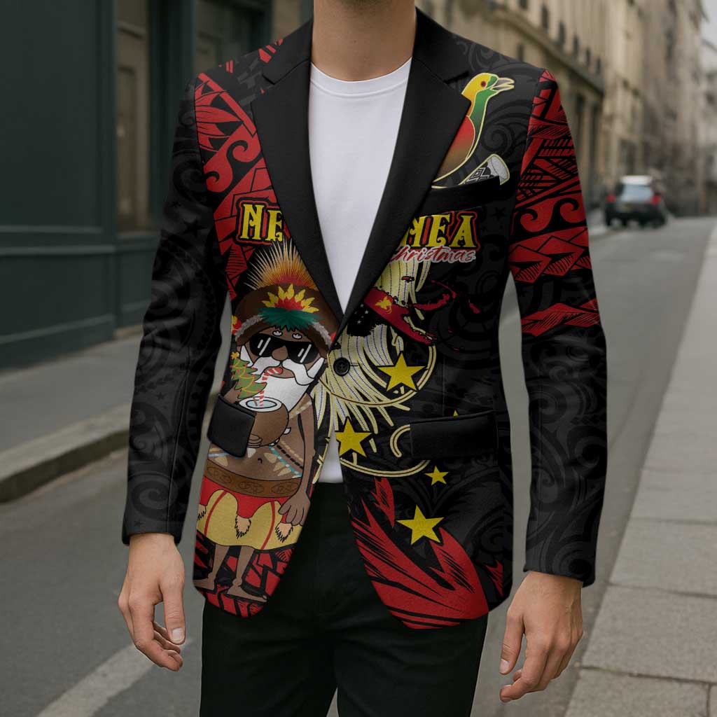 Papua New Guinea Christmas Blazer Funny Melanesian Santa with Bird-of-paradise Tribal Style LT03 - Polynesian Pride