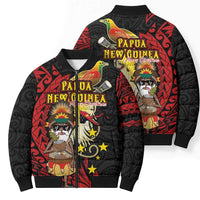 Papua New Guinea Christmas Bomber Puffer Jacket Funny Melanesian Santa with Bird-of-paradise Tribal Style LT03 - Polynesian Pride