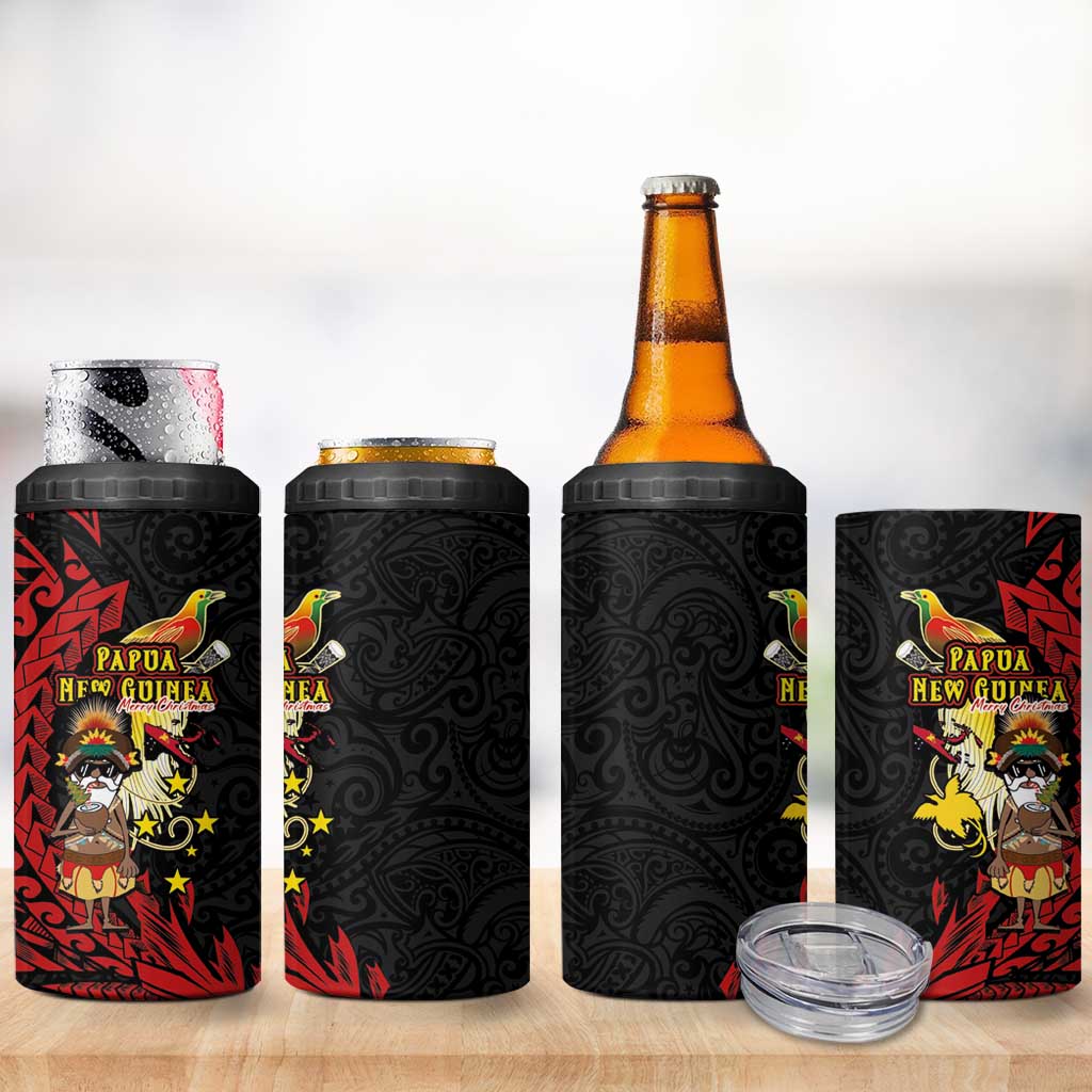 Papua New Guinea Christmas 4 in 1 Can Cooler Tumbler Funny Melanesian Santa with Bird-of-paradise Tribal Style LT03 - Polynesian Pride