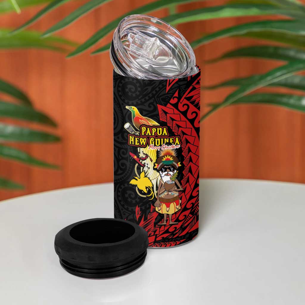 Papua New Guinea Christmas 4 in 1 Can Cooler Tumbler Funny Melanesian Santa with Bird-of-paradise Tribal Style LT03 - Polynesian Pride