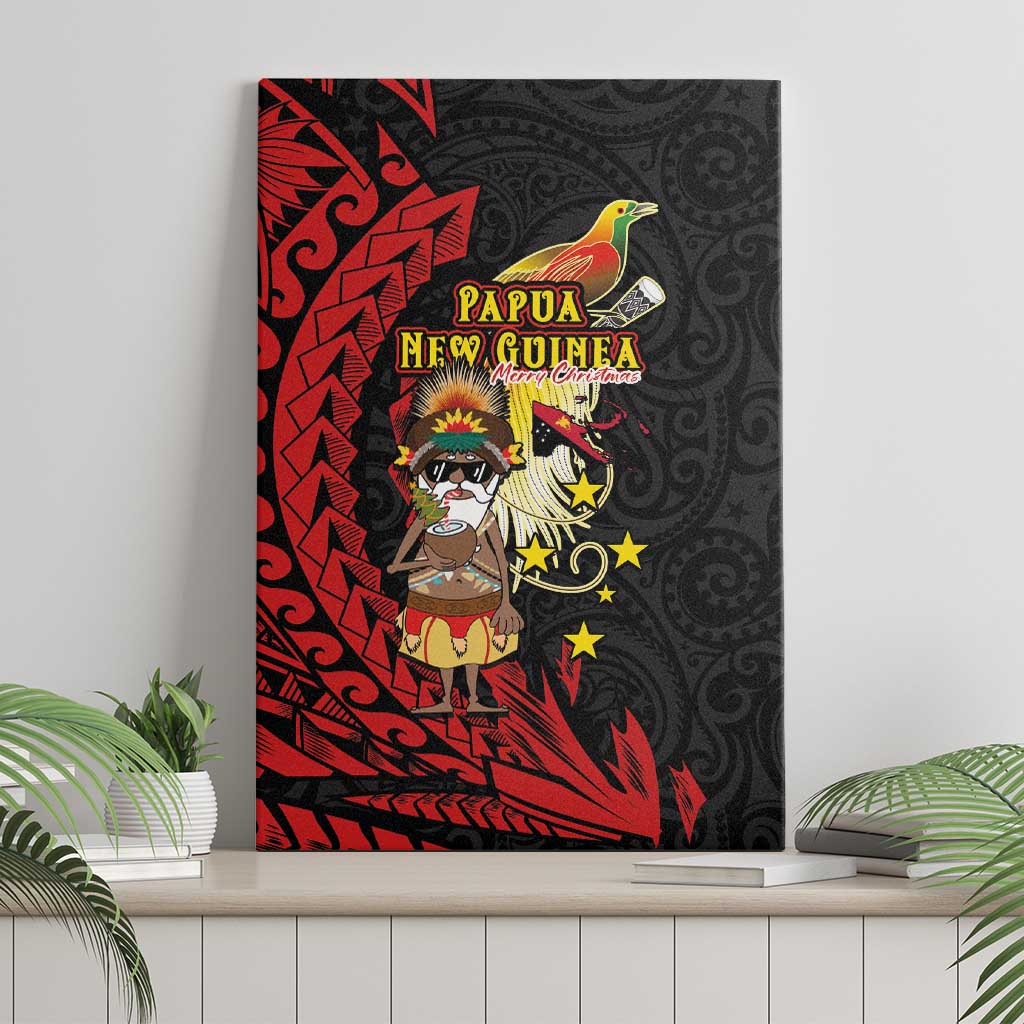 Papua New Guinea Christmas Canvas Wall Art Funny Melanesian Santa with Bird-of-paradise Tribal Style LT03 - Polynesian Pride