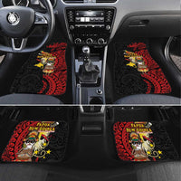 Papua New Guinea Christmas Car Mats Funny Melanesian Santa with Bird-of-paradise Tribal Style LT03 Set 4pcs Black - Polynesian Pride