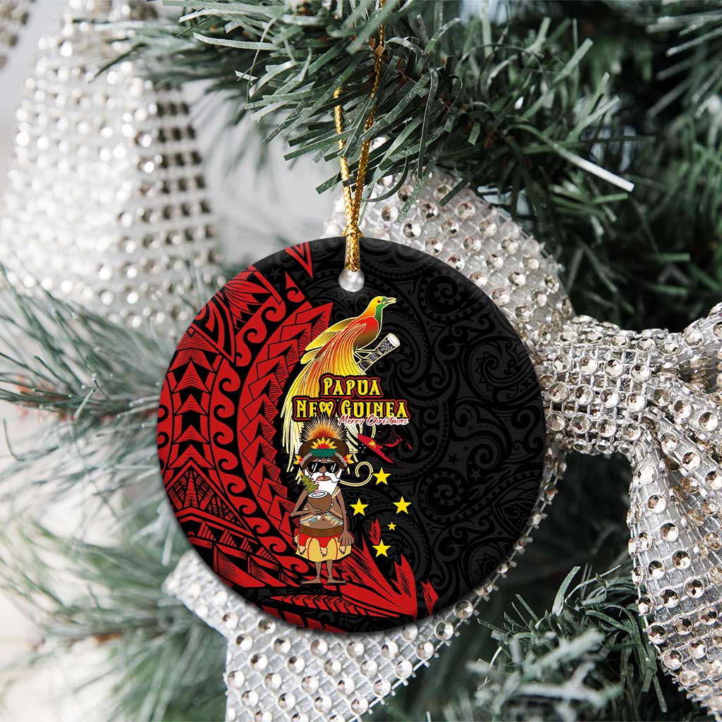 Papua New Guinea Christmas Ceramic Ornament Funny Melanesian Santa with Bird-of-paradise Tribal Style LT03 - Polynesian Pride