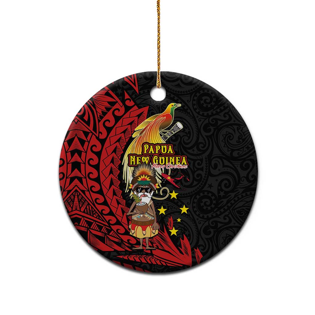 Papua New Guinea Christmas Ceramic Ornament Funny Melanesian Santa with Bird-of-paradise Tribal Style LT03 - Polynesian Pride