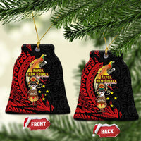 Papua New Guinea Christmas Ceramic Ornament Funny Melanesian Santa with Bird-of-paradise Tribal Style LT03 Bell Flake Black - Polynesian Pride