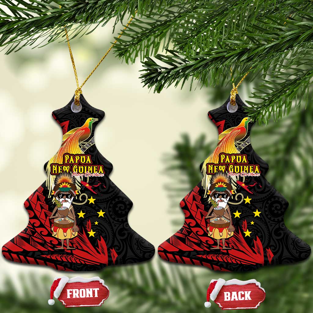 Papua New Guinea Christmas Ceramic Ornament Funny Melanesian Santa with Bird-of-paradise Tribal Style LT03 Christmas Tree Black - Polynesian Pride