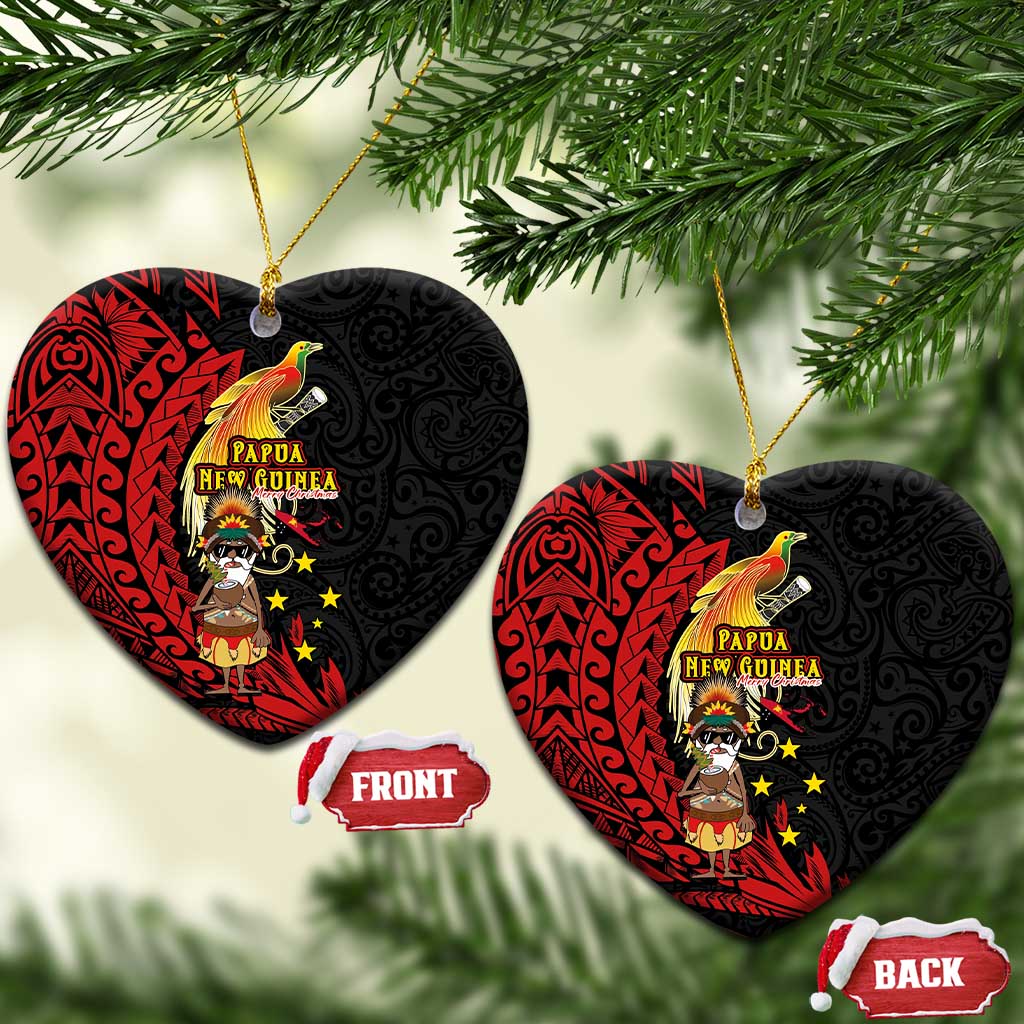 Papua New Guinea Christmas Ceramic Ornament Funny Melanesian Santa with Bird-of-paradise Tribal Style LT03 Heart Black - Polynesian Pride