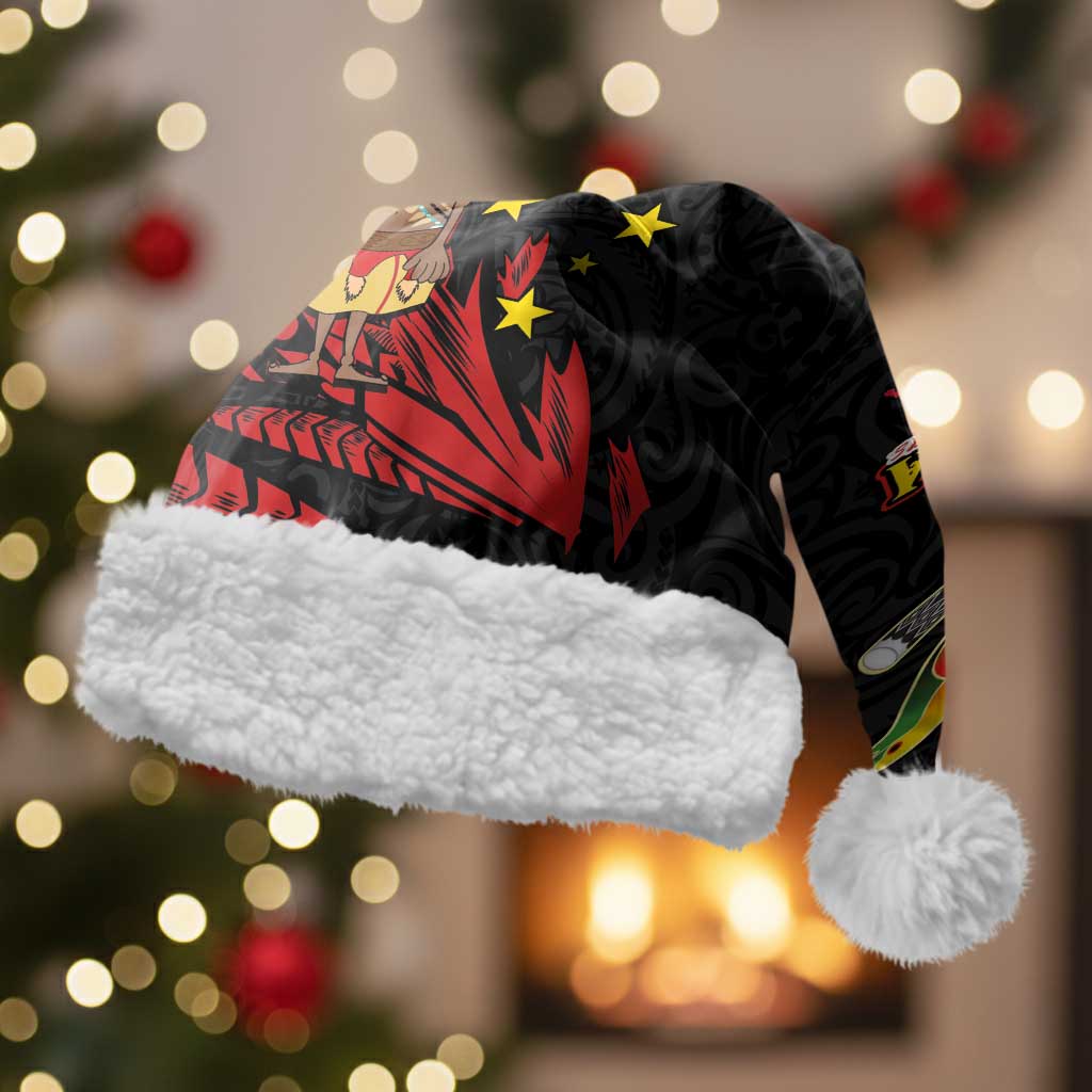 Papua New Guinea Christmas Santa Hat Funny Melanesian Santa with Bird-of-paradise Tribal Style LT03 With Fur Black - Polynesian Pride