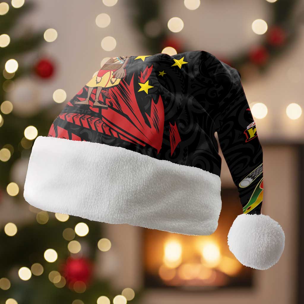Papua New Guinea Christmas Santa Hat Funny Melanesian Santa with Bird-of-paradise Tribal Style LT03 Without Fur Black - Polynesian Pride