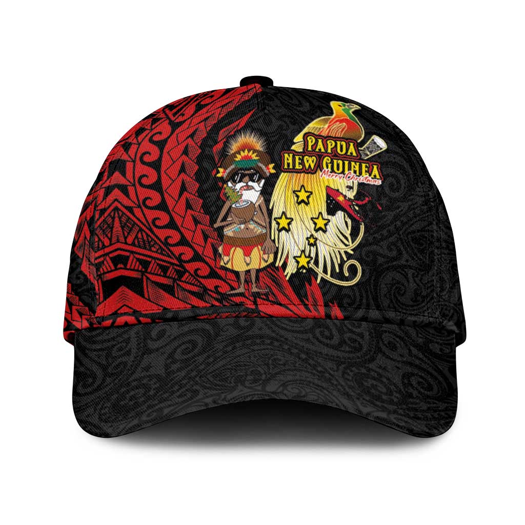Papua New Guinea Christmas Classic Cap Funny Melanesian Santa with Bird-of-paradise Tribal Style LT03 Universal Fit Black - Polynesian Pride
