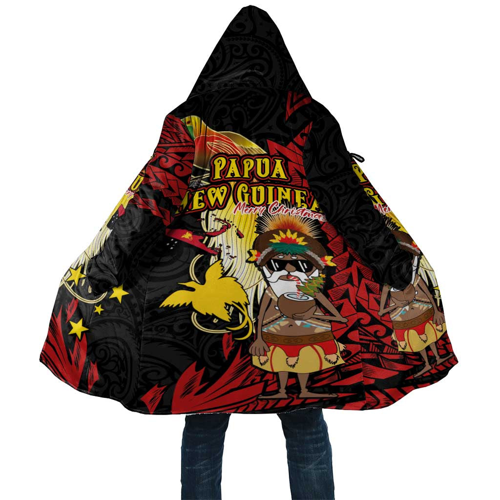 Papua New Guinea Christmas Cloak Funny Melanesian Santa with Bird-of-paradise Tribal Style LT03 Unisex Black - Polynesian Pride