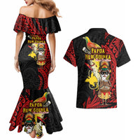 Papua New Guinea Christmas Couples Matching Mermaid Dress and Hawaiian Shirt Funny Melanesian Santa with Bird-of-paradise Tribal Style LT03 - Polynesian Pride