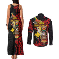 Papua New Guinea Christmas Couples Matching Tank Maxi Dress and Long Sleeve Button Shirt Funny Melanesian Santa with Bird-of-paradise Tribal Style LT03 - Polynesian Pride