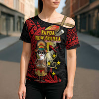 Papua New Guinea Christmas Cross Shoulder Shirt Funny Melanesian Santa with Bird-of-paradise Tribal Style LT03 - Polynesian Pride