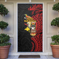 Papua New Guinea Christmas Door Cover Funny Melanesian Santa with Bird-of-paradise Tribal Style LT03 Black - Polynesian Pride