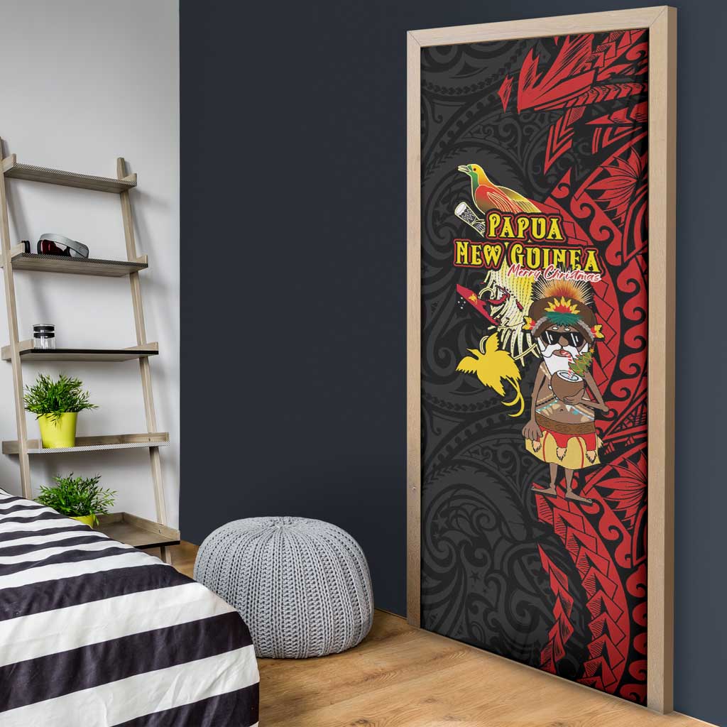 Papua New Guinea Christmas Door Cover Funny Melanesian Santa with Bird-of-paradise Tribal Style LT03 - Polynesian Pride
