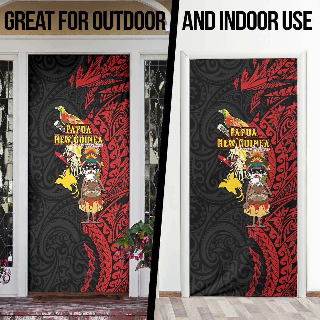 Papua New Guinea Christmas Door Cover Funny Melanesian Santa with Bird-of-paradise Tribal Style LT03 - Polynesian Pride